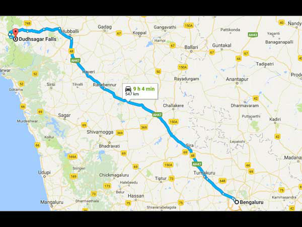 बैंगलोर से दूधसागर का रूट