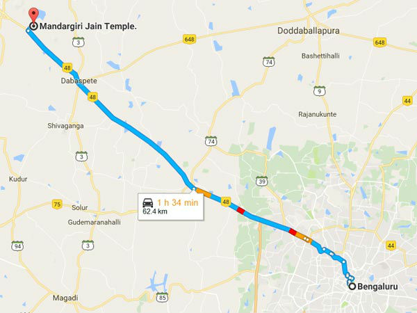 बैंगलोर से मंदारगिरि पर्वत का रूट