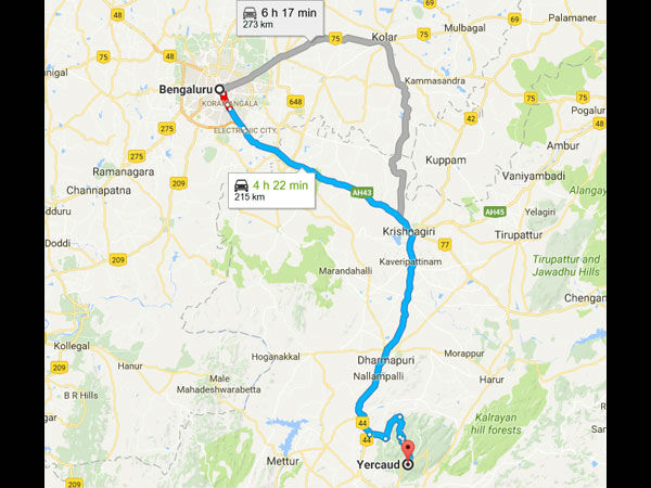 बैंगलोर से यरकौड का रूट