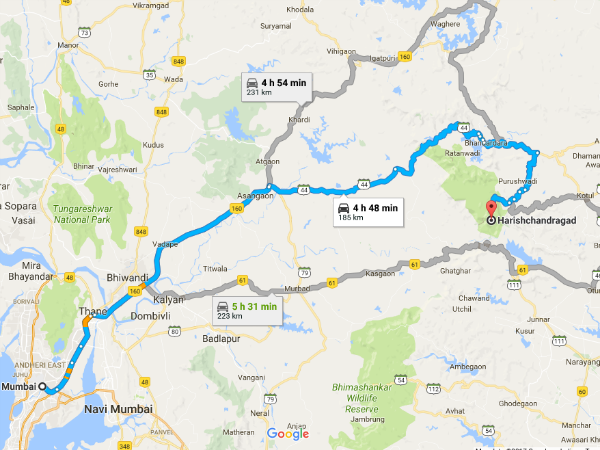 मुंबई से हरीशचंद्रगढ़ का रूट