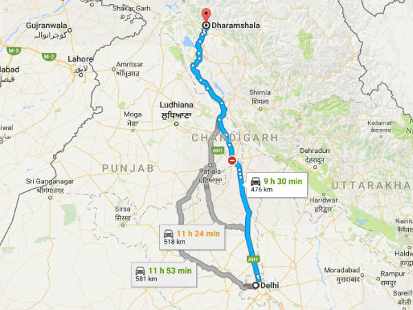 दिल्ली से धर्मशाला का रूट
